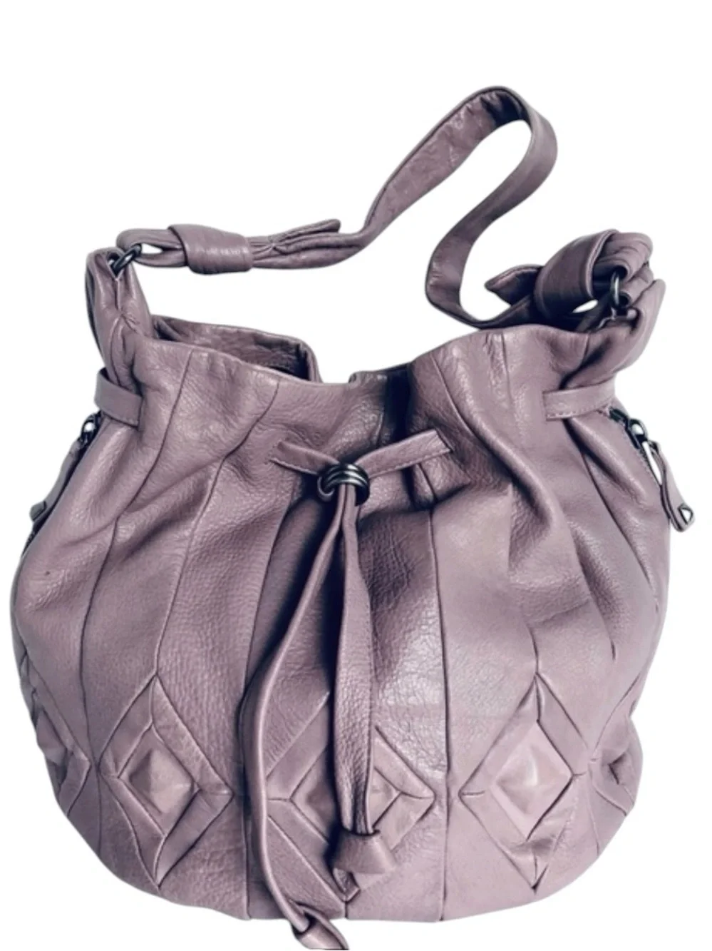Elliott Lucca Lavender Leather Diamond Woven Bucket Hobo Shoulder Bag